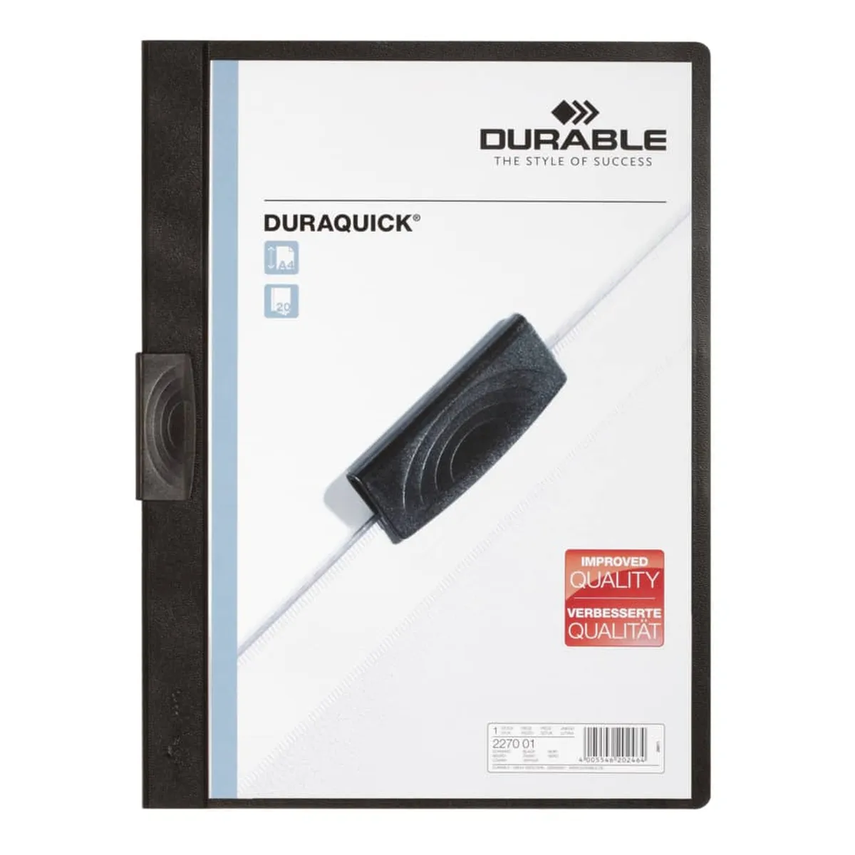 Durable Klemm-Mappe DURAQUICK® - Weich-/Hartfolie, 20 Blatt, transparent/schwarz