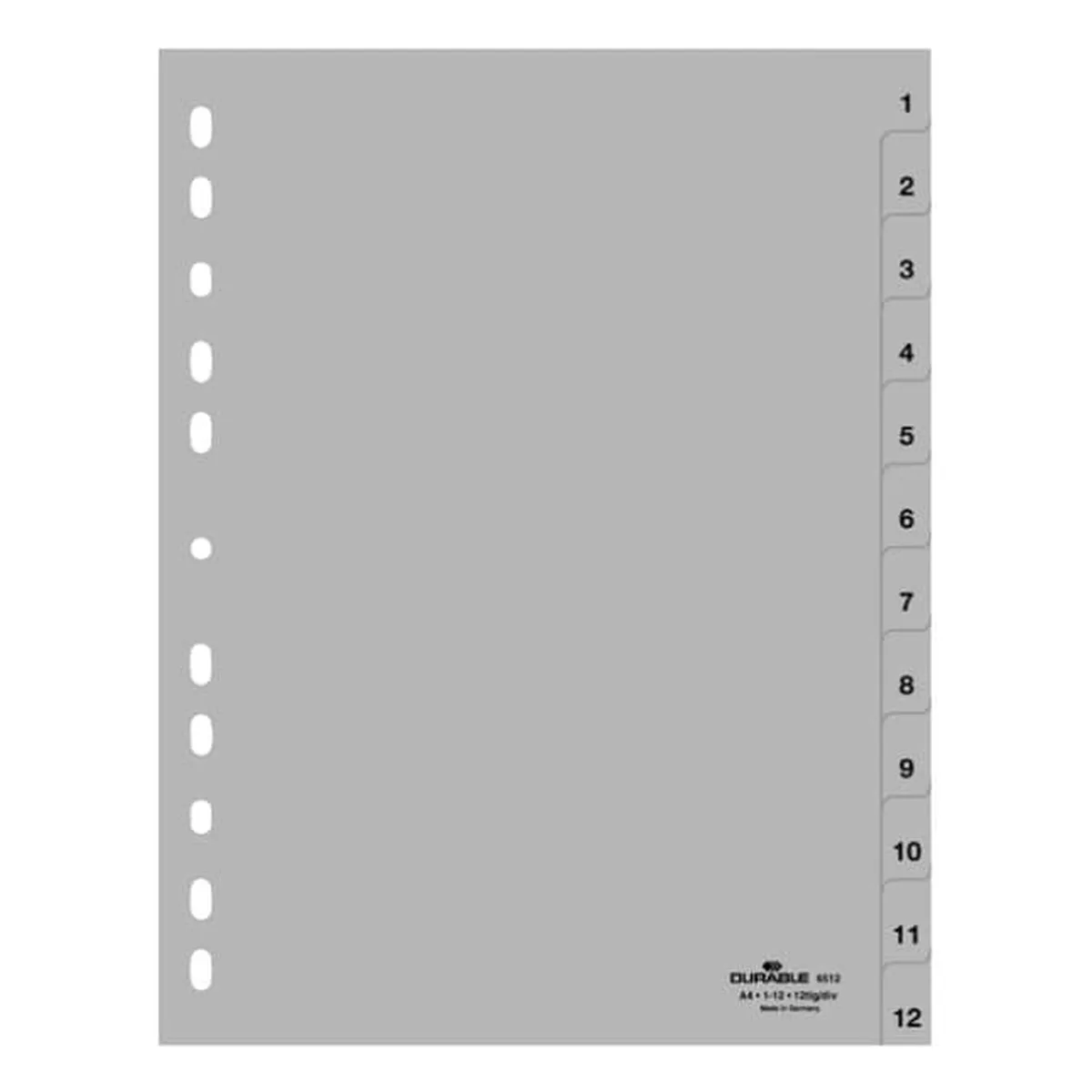 Durable Zahlenregister - PP, 1 - 12, grau, A4, 12 Blatt