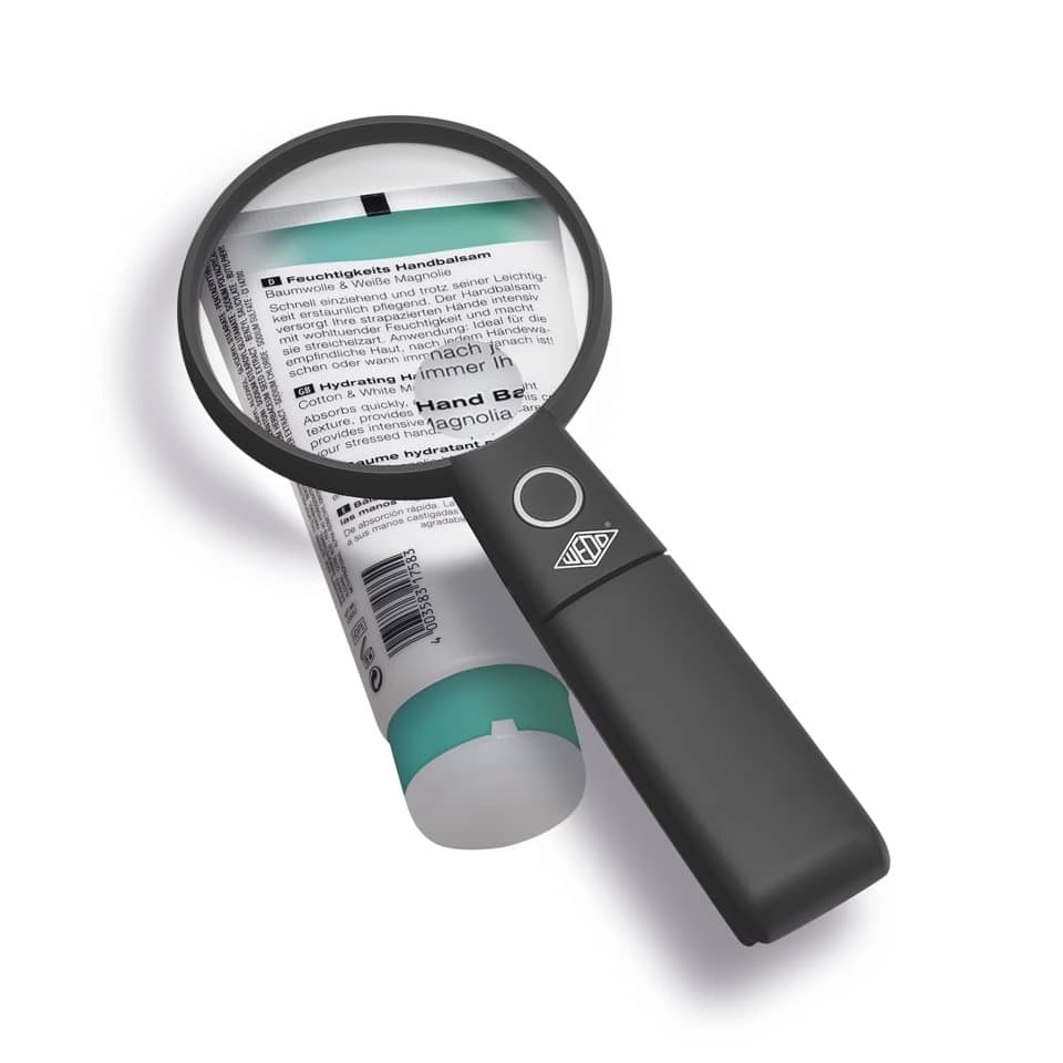 WEDO Tischlupe Ø 9 cm mit Standfuß - beleuchtet,  2-fach, schwarz