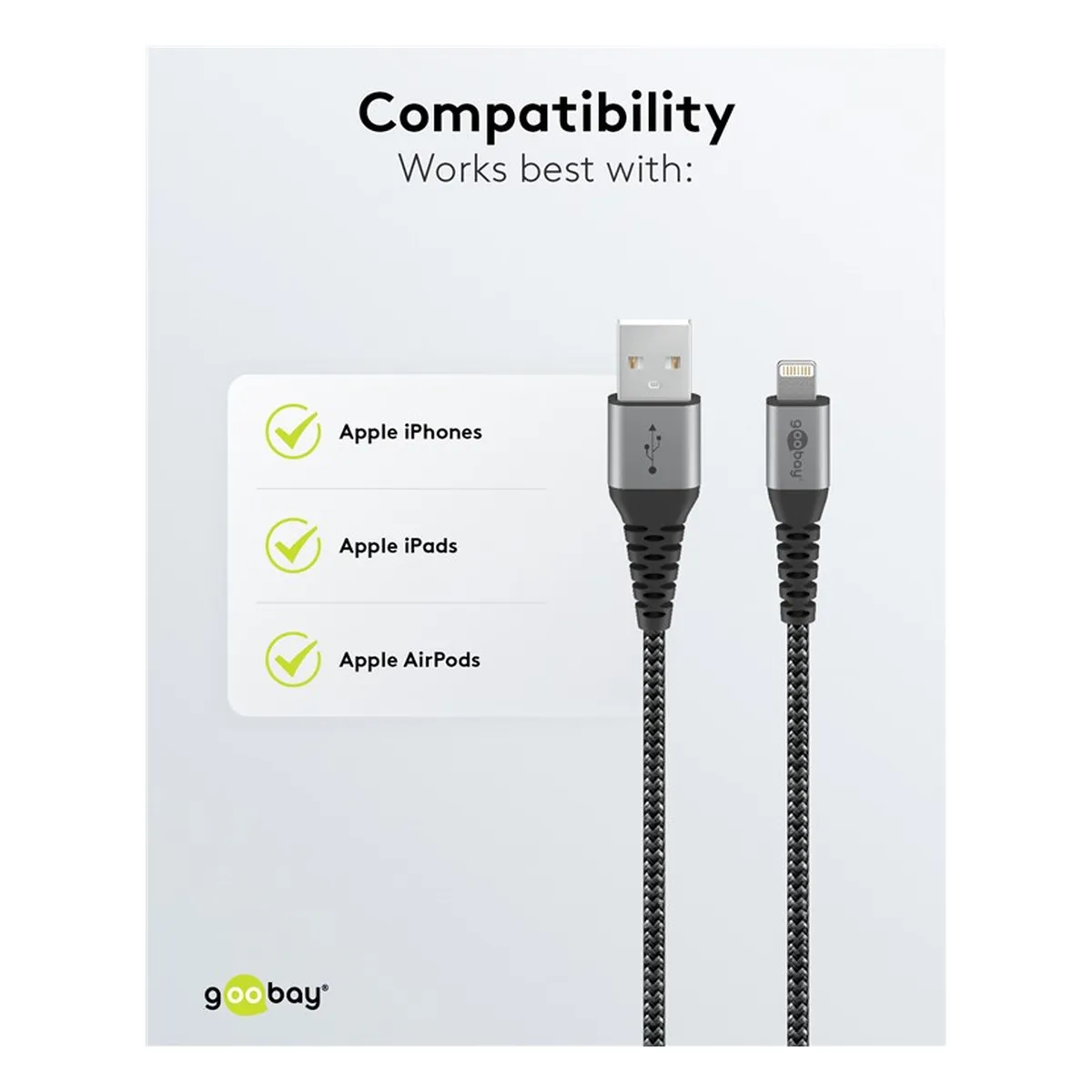 Goobay Lightning auf USB-A Textilkabel mit Metallsteckern (space grau/silber) 2 m