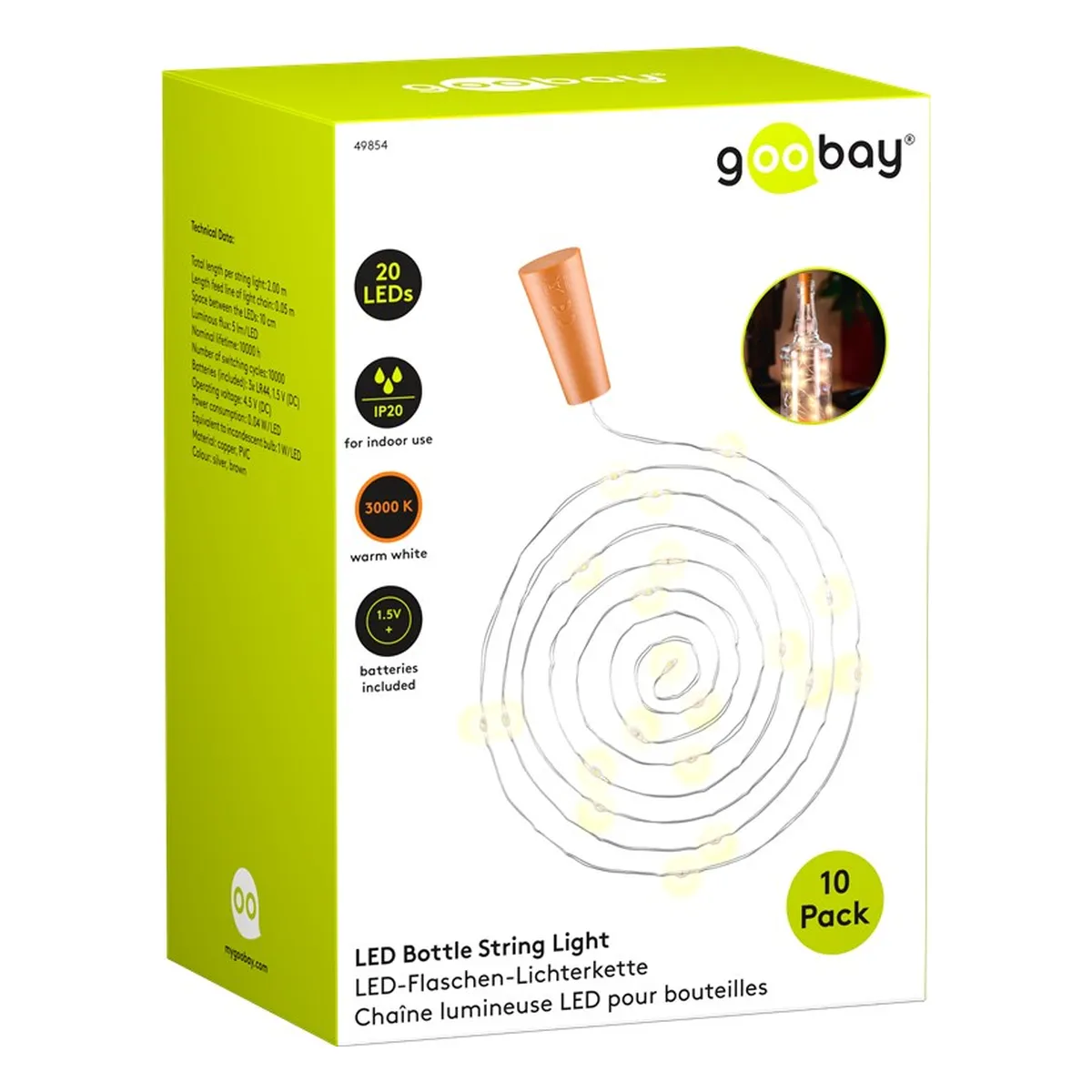 Goobay 10 x 20er LED-Flaschen-Lichterkette