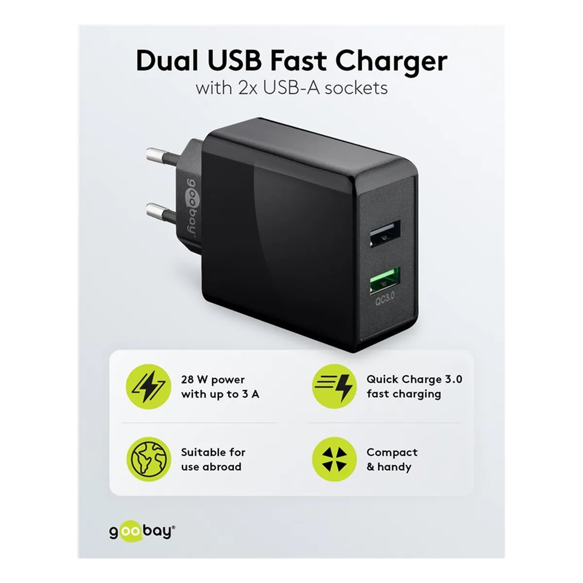 Goobay Dual-USB Schnellladegerät USB/QC3.0 (28W) schwarz