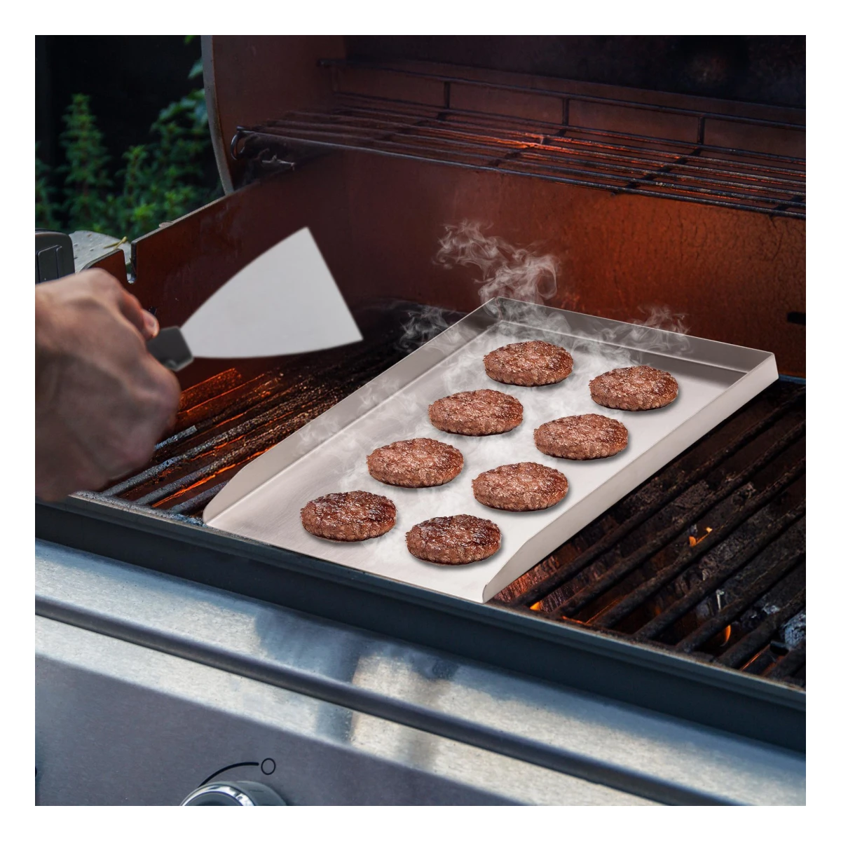 Plancha Grillplatte aus Edelstahl, ca. 40x30x3cm inkl. Grillspachtel