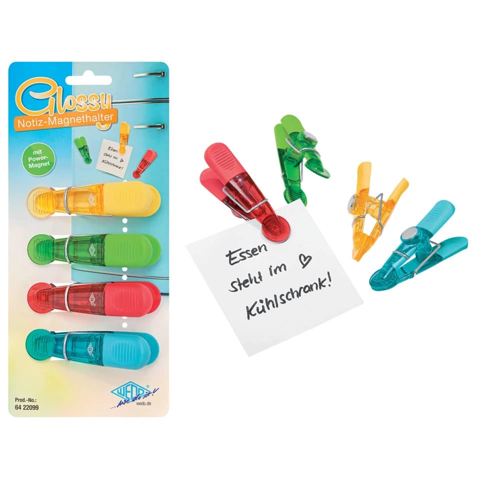Wedo Notizhalter Magnet GLOSSY - 4 Stück, sortiert