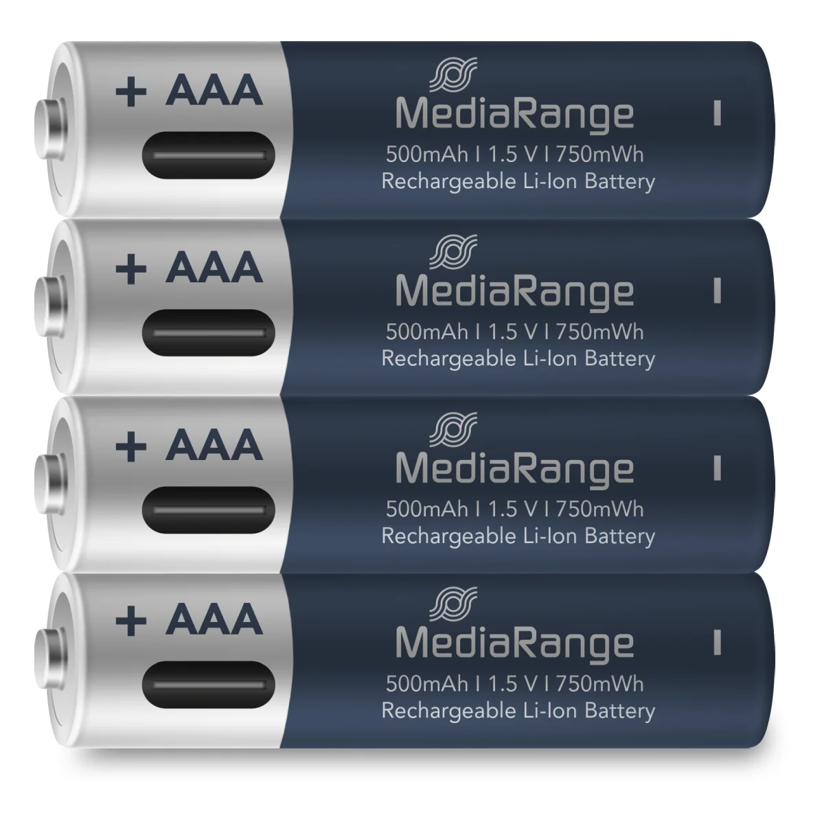 MediaRange wiederaufladbare USB-C Li-Ion Batterien, Micro AAA I 1.5V I 500mAh, 4-Pack