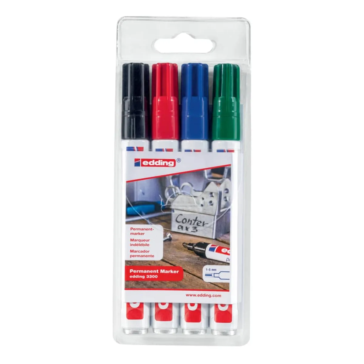 EDDING Permanentmarker - nachfüllbar, 1 - 5 mm, Etui mit 4 Farben