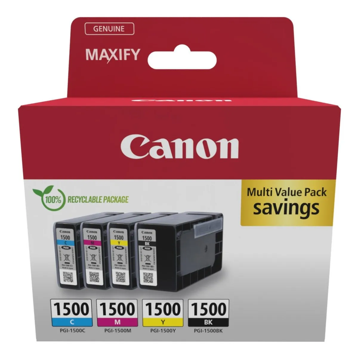 Druckerpatronen MultiPack Canon PGI-1500 schwarz cyan magenta gelb 25,9 ml | 1.300 Seiten (9218B006)