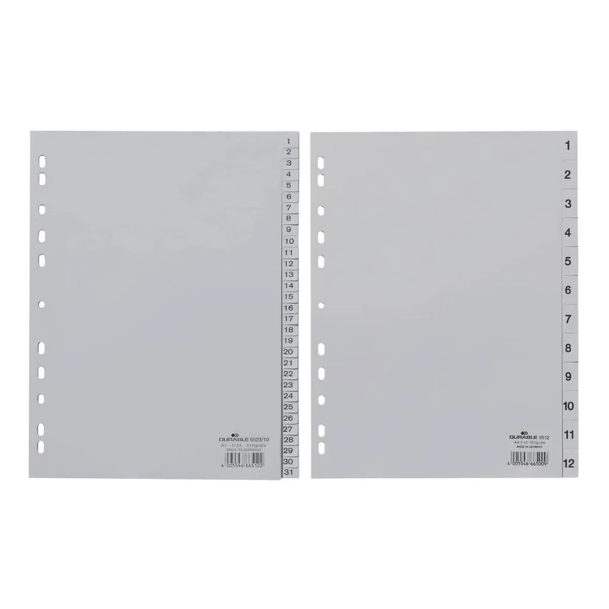 Durable Zahlenregister - PP, 1 - 12, grau, A4, 12 Blatt