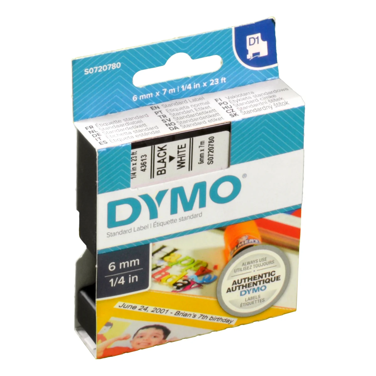 Dymo Label Band D1 43613 (S0720780) schwarz auf weiß  6mm x 7m