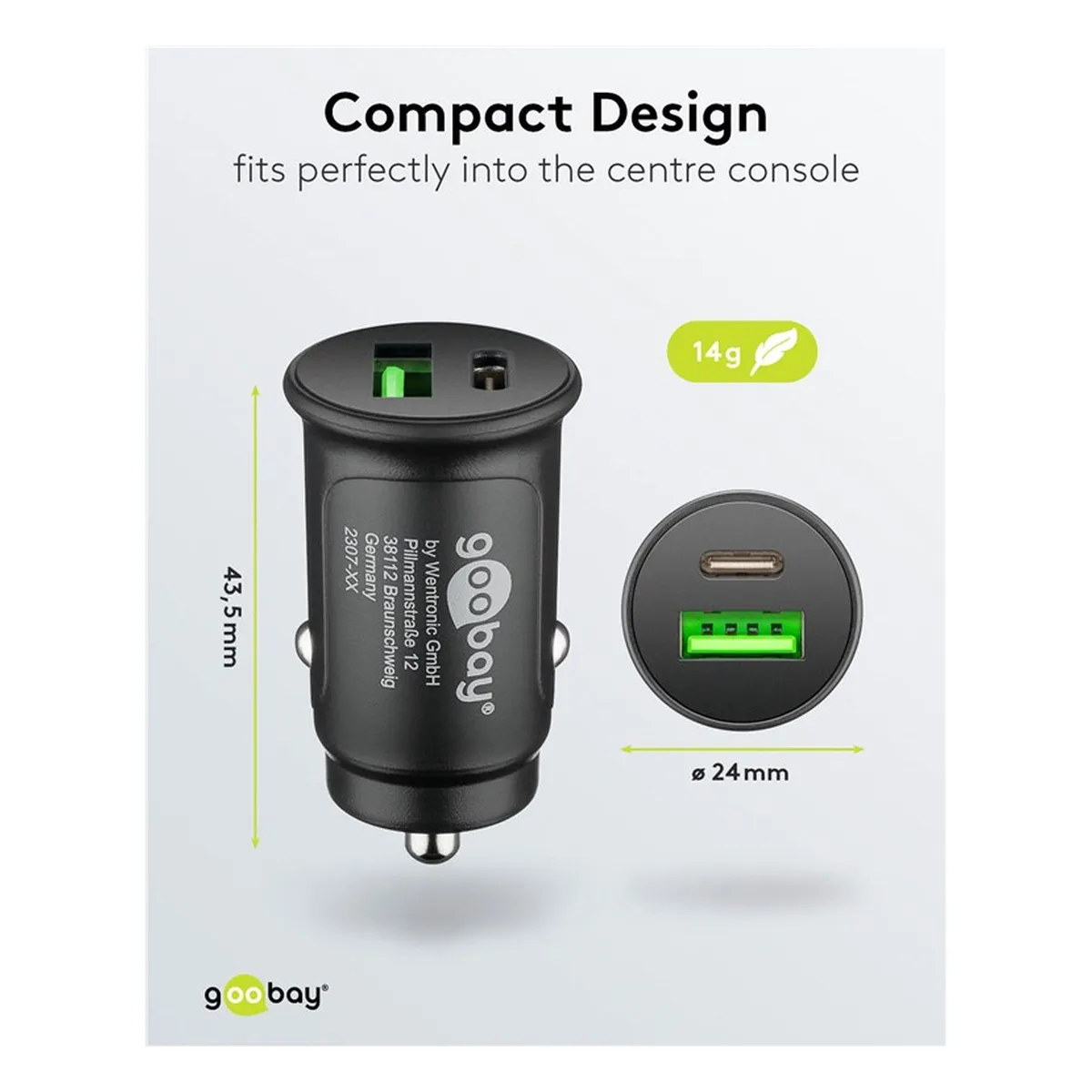 Goobay Dual-USB Auto Schnellladegerät USB-C™ PD (Power Delivery)