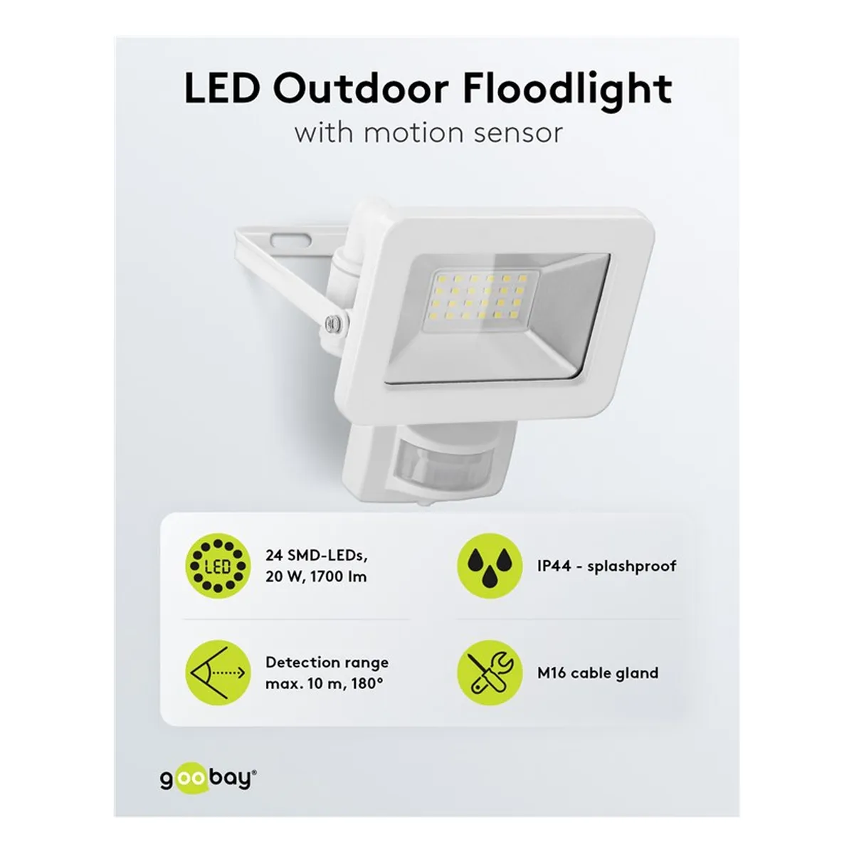 Goobay LED-Außenstrahler, 20 W, mit Bewegungsmelder