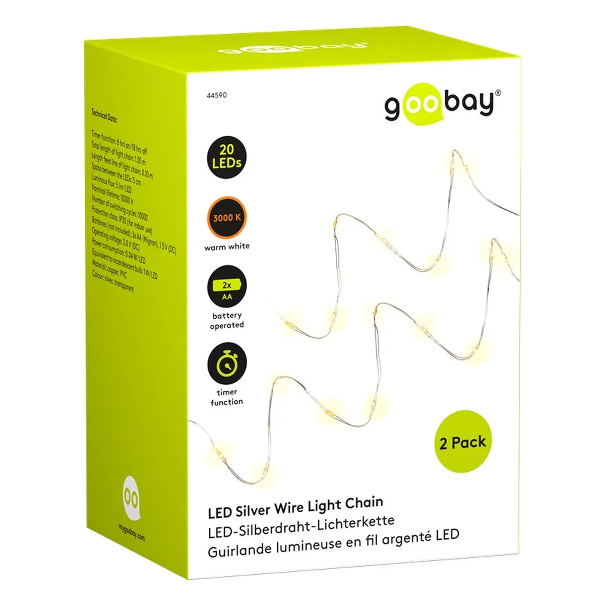 Goobay 2x 20er LED-Silberdraht-Lichterkette, inkl. Timer