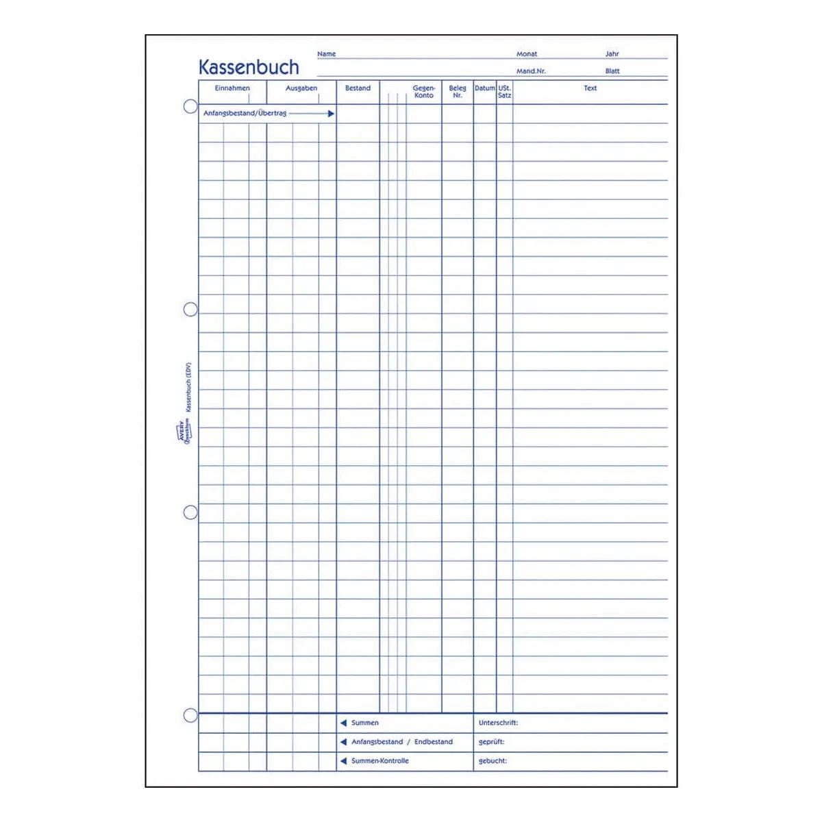 AVERY ZWECKFORM Kassenbuch - EDV-gerecht, A4, Recycling, Blaupapier, 100 Blatt