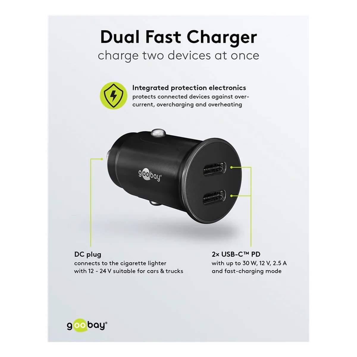Goobay Dual-USB-C™ PD Auto Schnellladegerät (Power Delivery)