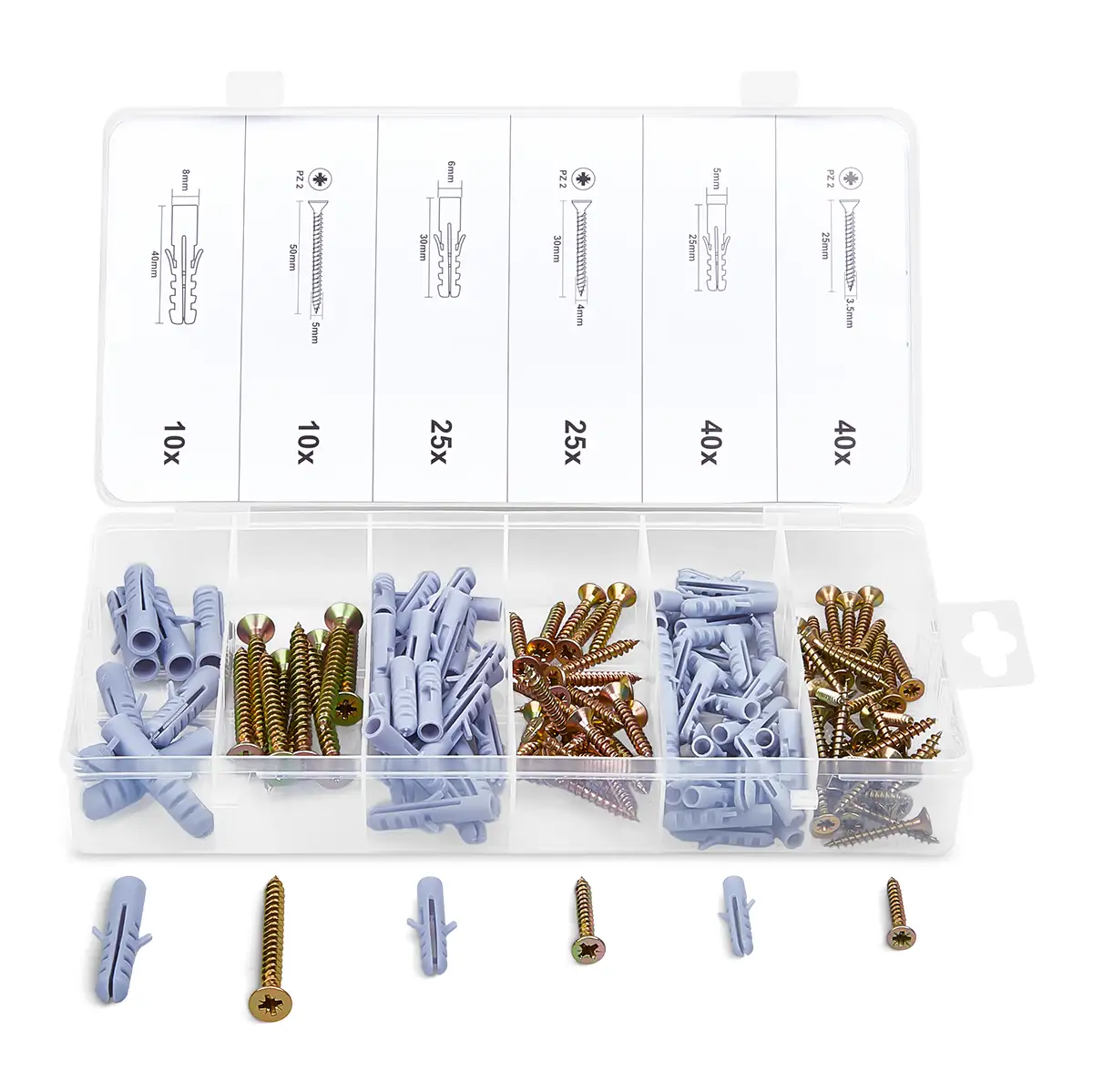 Masterproof Spanplattenschrauben mit Dübel-Sortiment, 150-teilig, M5-M8