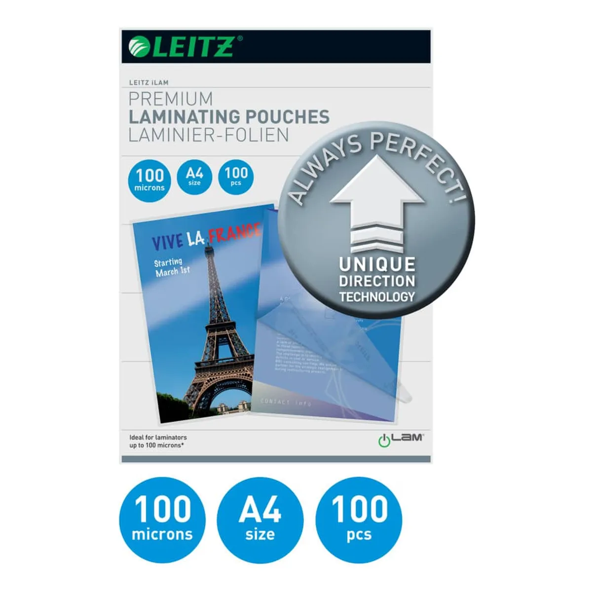 Leitz Laminierfolie UDT - A4, glänzend, 100 mym, 100 Stück