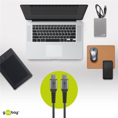 USB-C™ auf USB-C™ Textilkabel mit Metallsteckern (space grau/silber) 2m
