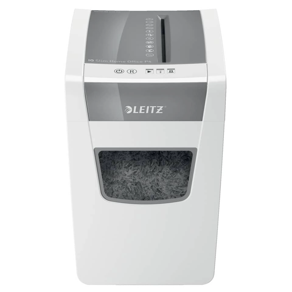 Leitz Aktenvernichter IQ Slim Home Office - Partikelschnitt P4, 10 Blatt, weiß