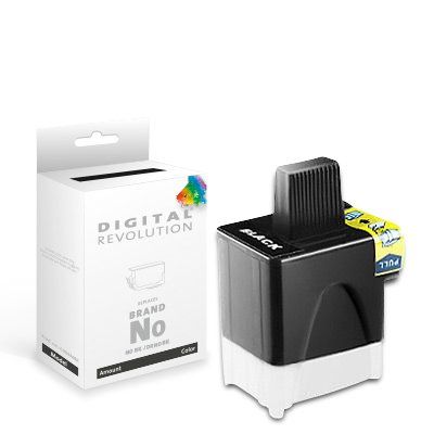 Alternative Patrone Brother LC-900 BK / LC-47 BK in Schwarz, 25,6 ml, von Digital Revolution, mit Verpackung im Hintergrund