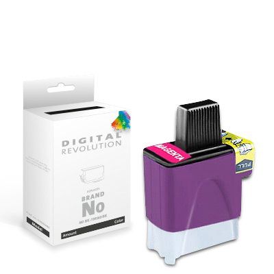 Alternative Patrone Brother LC-900 M / LC-47 M in Magenta, 16,6 ml, von Digital Revolution, mit Verpackung im Hintergrund