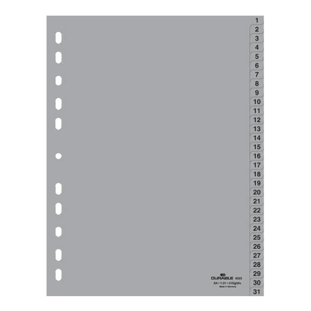 Durable Zahlenregister - PP, 1 - 31, grau, A4, 31 Blatt