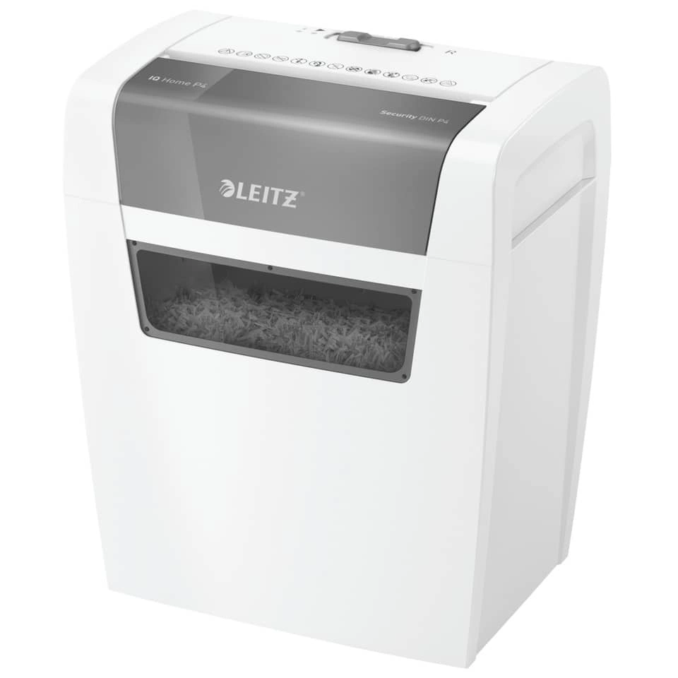 LEITZ Aktenvernichter IQ Home - Partikelschnitt P4, 6 Blatt, weiß