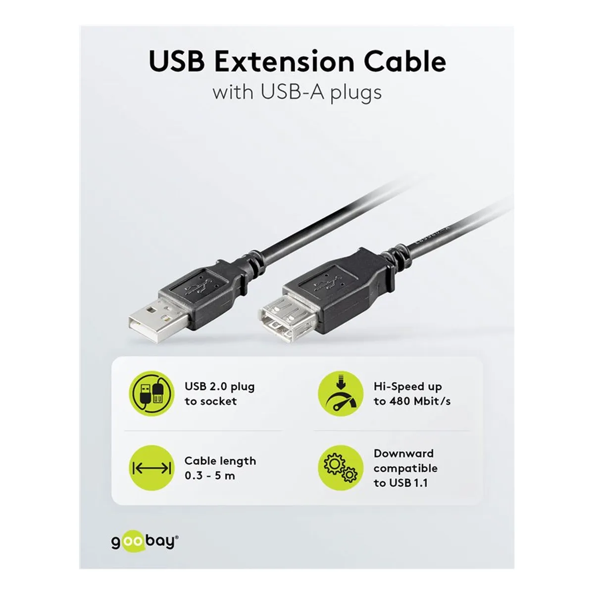 Goobay USB 2.0 Hi-Speed Verlängerungskabel, Schwarz