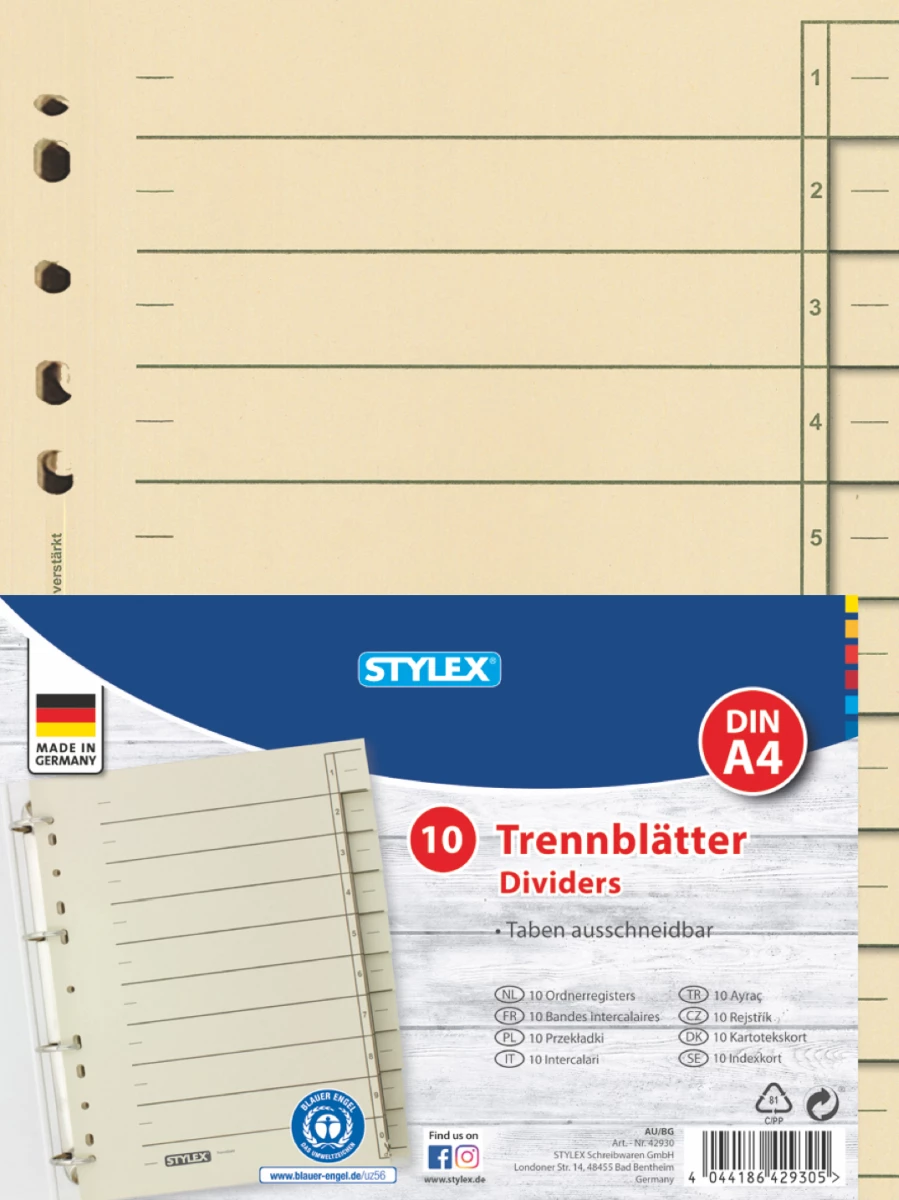 Stylex Ordner-Trennblätter, DIN A4, 10 Stück