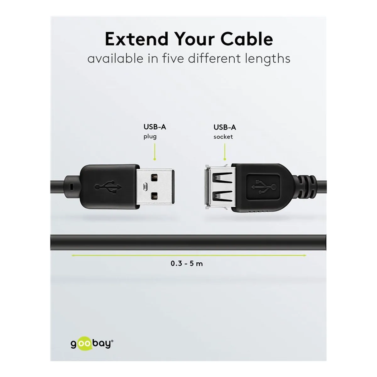 Goobay USB 2.0 Hi-Speed Verlängerungskabel, Schwarz