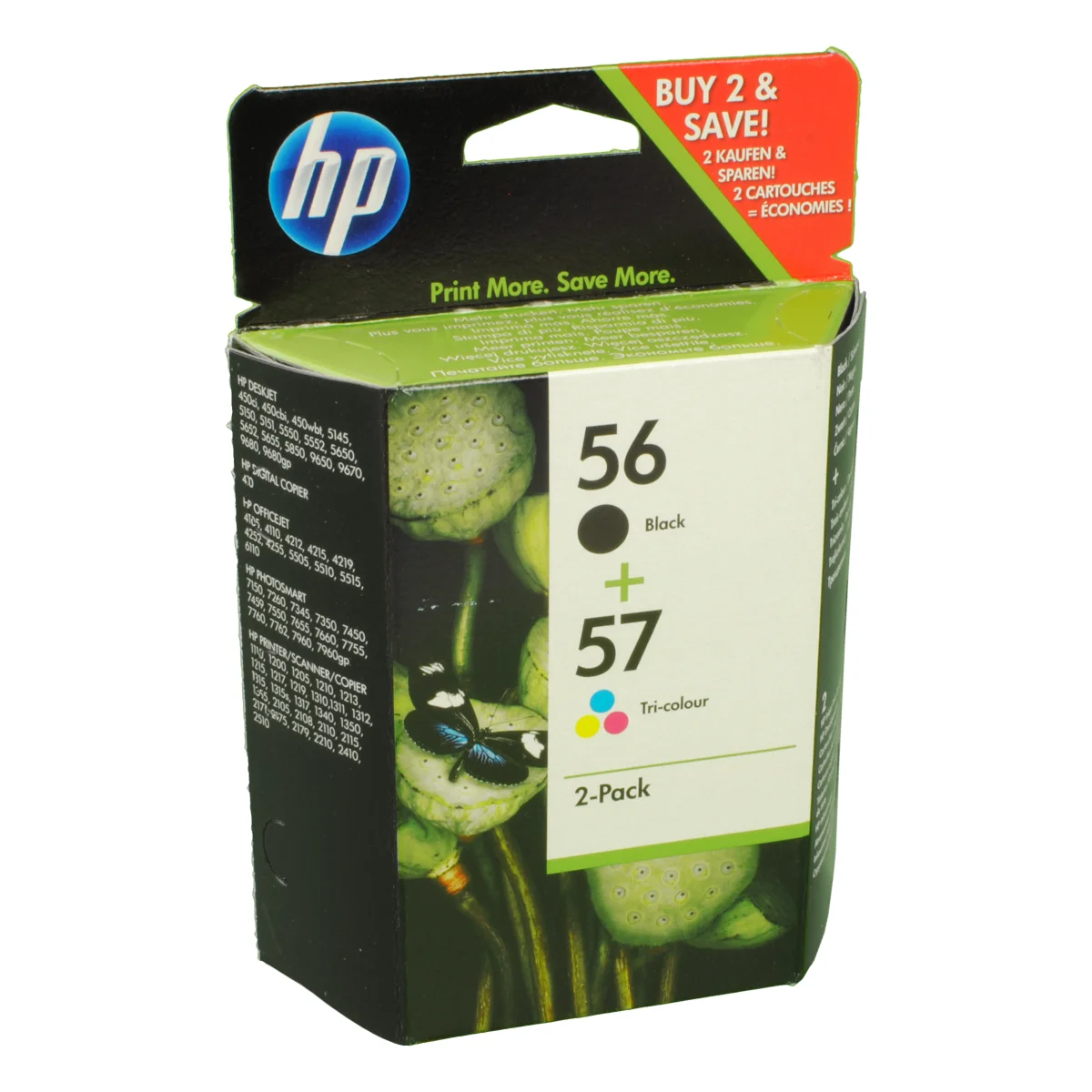 2 HP Tinten SA342AE No 56+57  schwarz+3-farbig