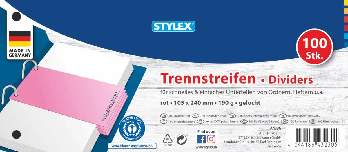 Stylex Trennstreifen, rot, 100 Stück
