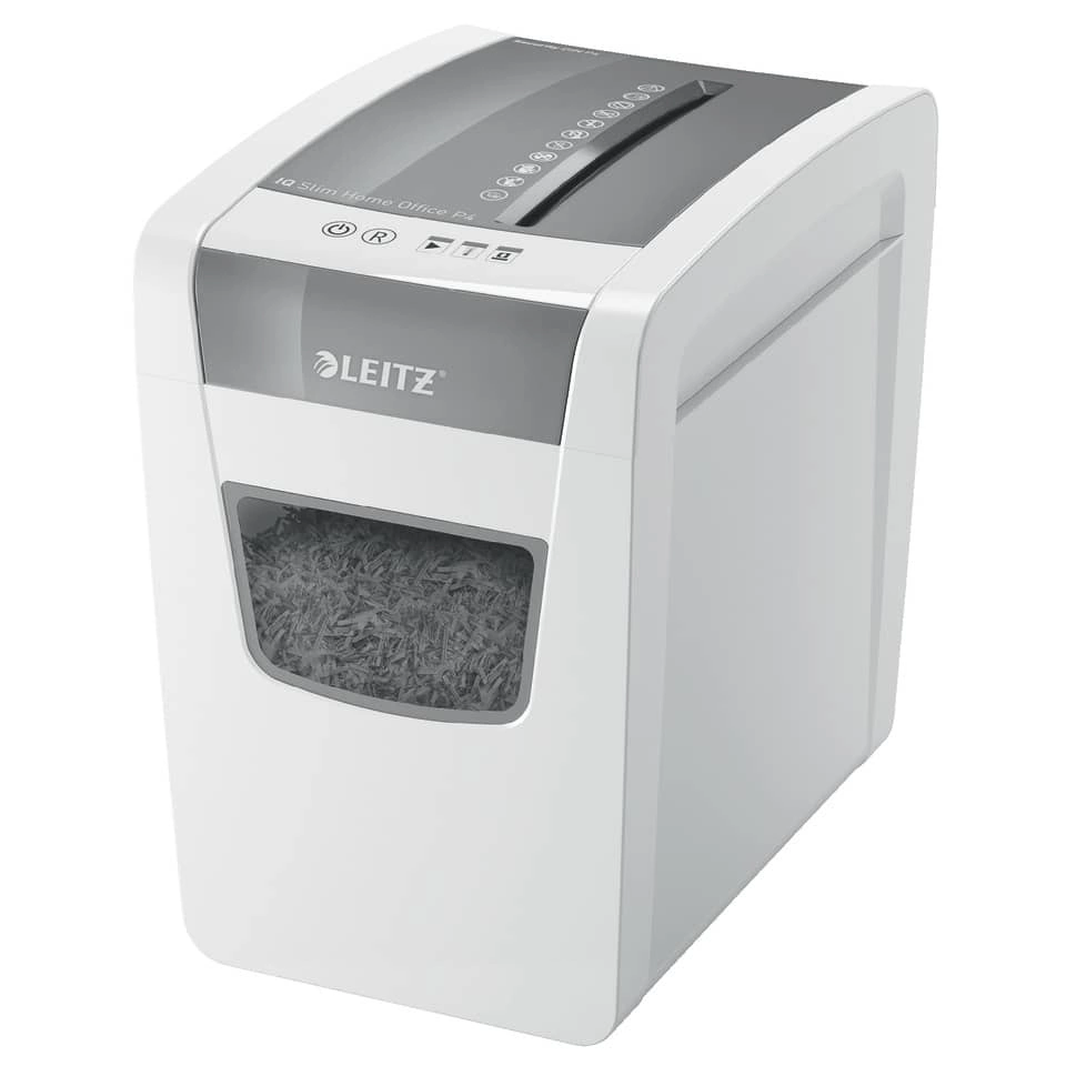 Leitz Aktenvernichter IQ Slim Home Office - Partikelschnitt P4, 10 Blatt, weiß