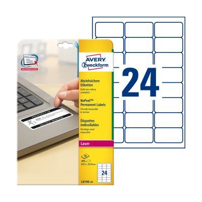 Avery Zweckform L6146-20 Etikett Sicherheit - 63,5 x 33,9 mm, weiß, 480 Etiketten, permanent, manipulationssicher