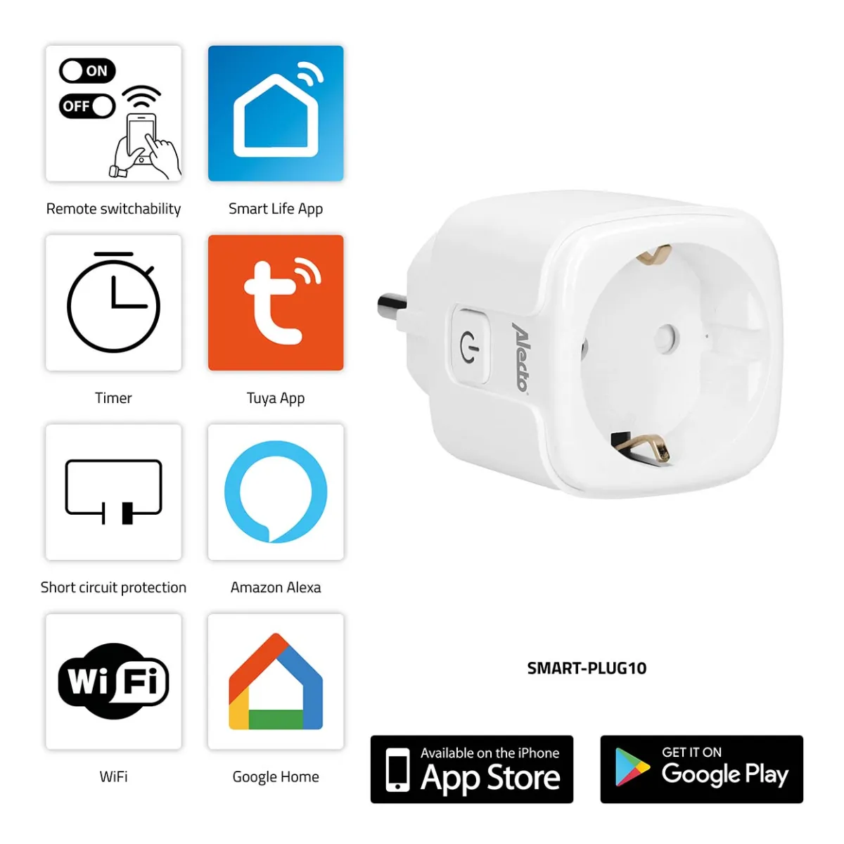 Alecto SMART-PLUG10 Smart Wi-Fi Steckdose 16A 3680W