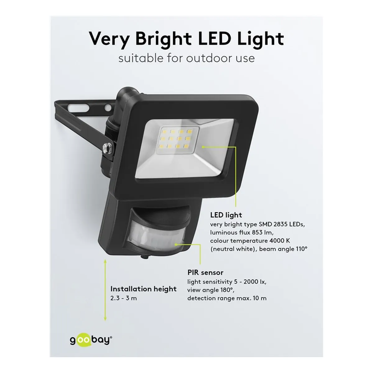 Goobay LED-Außenstrahler, 10 W, mit Bewegungsmelder