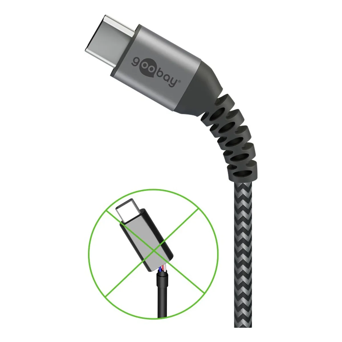 Goobay USB-C™ auf USB-A Textilkabel mit Metallsteckern (space grau/silber) 0,5 m