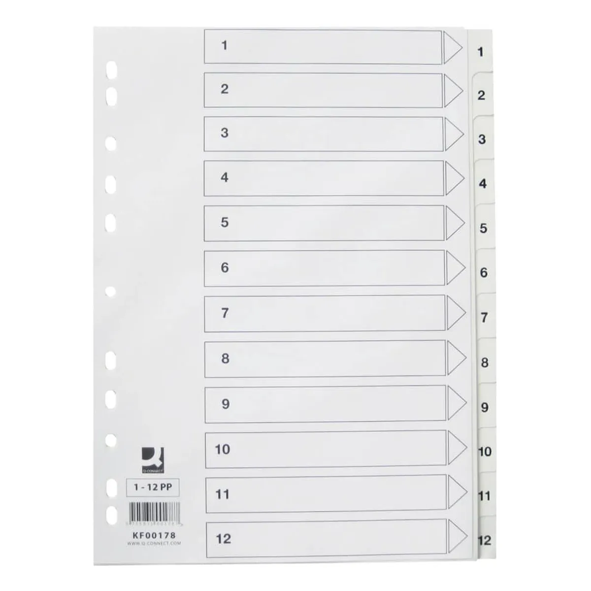 Q-Connect Zahlenregister - 1 - 12, PP, A4, 12 Blatt, weiß 