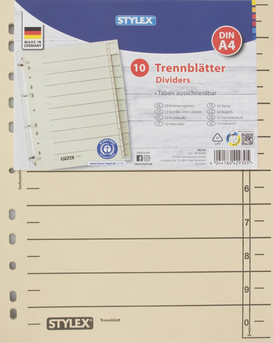 Stylex Ordner-Trennblätter, DIN A4, 10 Stück