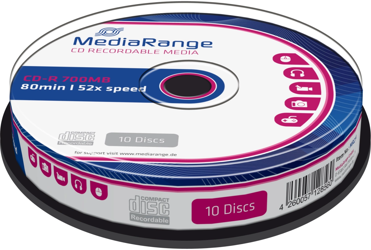 MediaRange CD-R Rohlinge - 700MB/80Min, 52-fach/Spindel, Packung mit 10 Stück