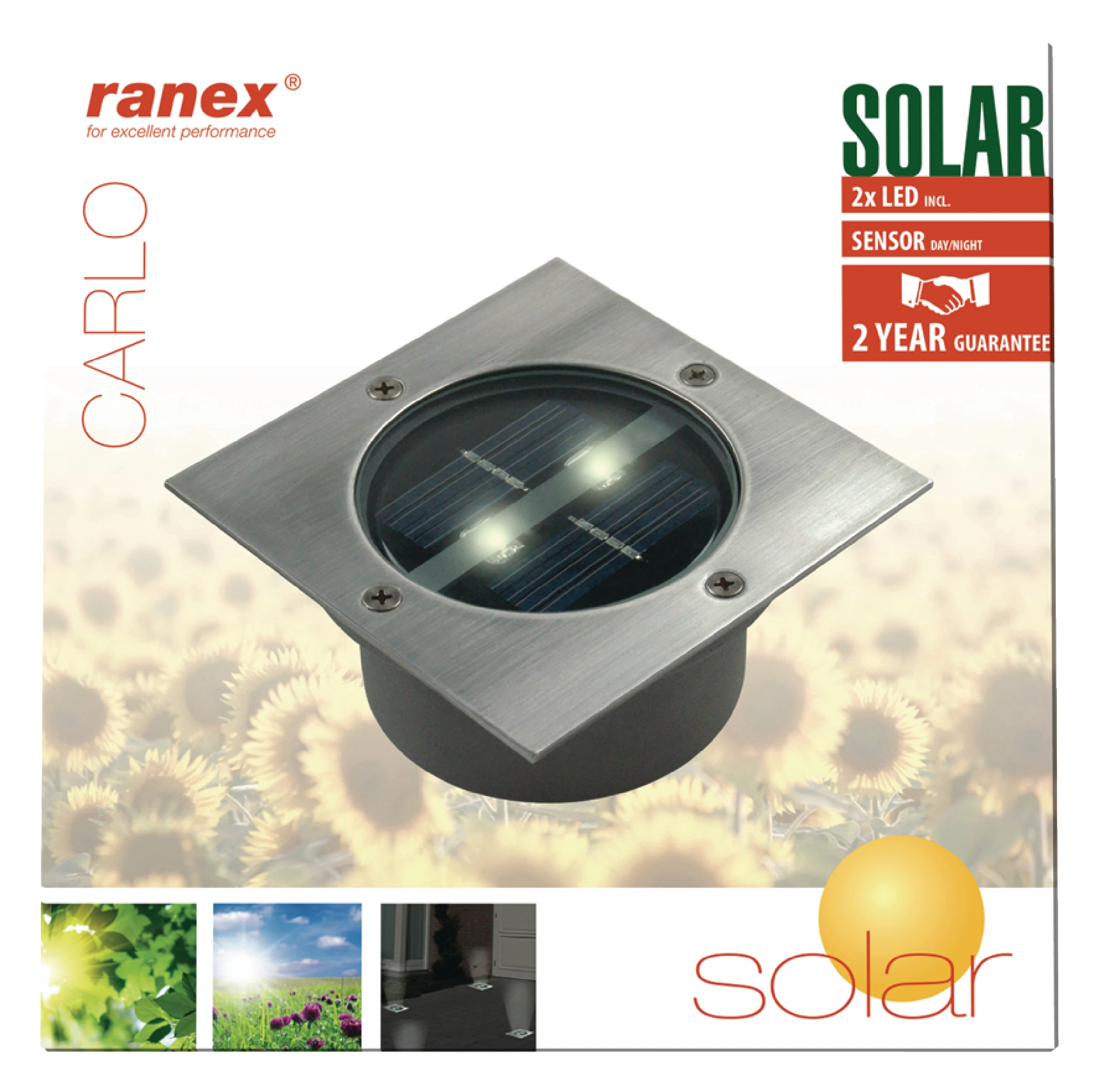 Ranex Solar-Bodenstrahler 2 LED Viereck