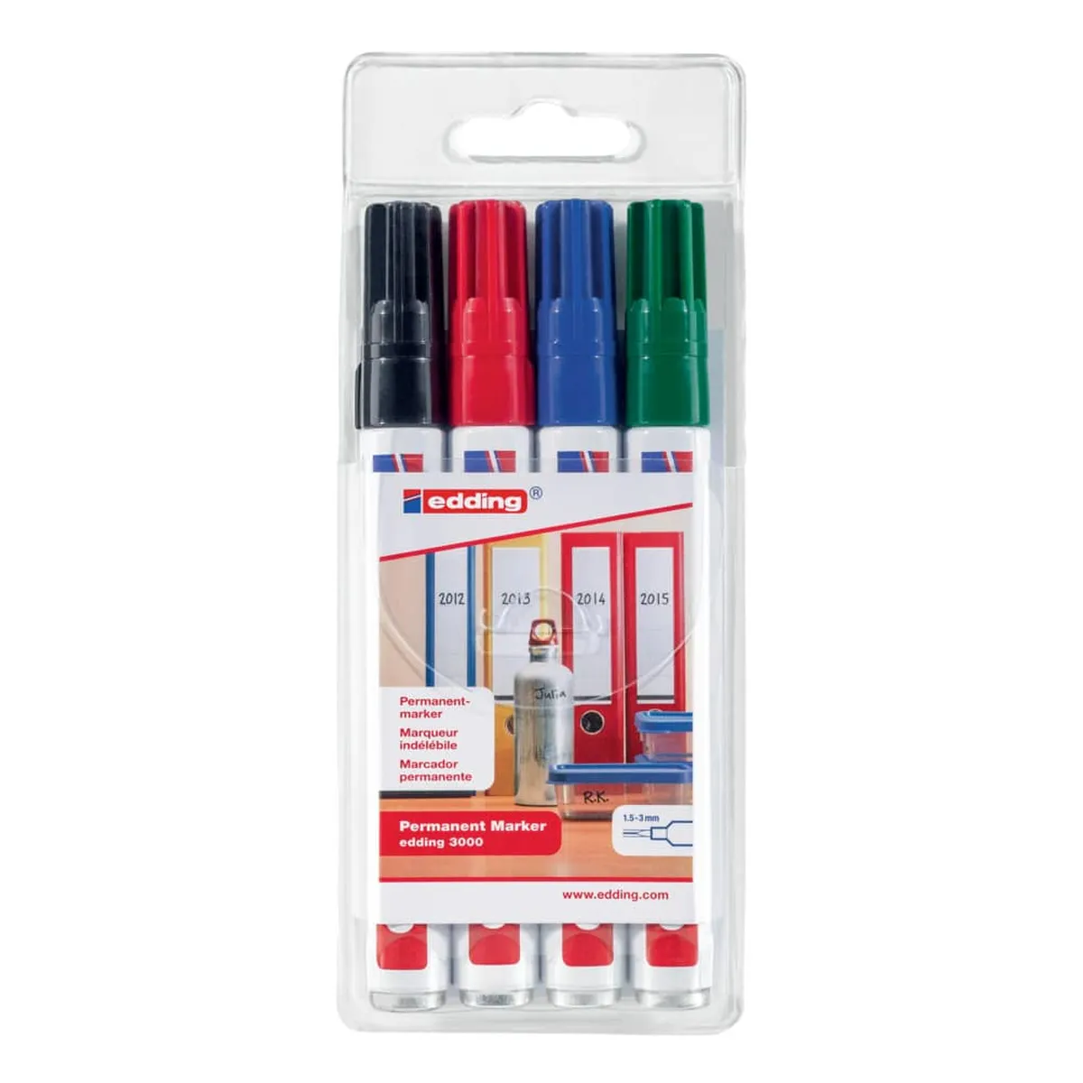 EDDING Permanentmarker - nachfüllbar, 1,5 - 3 mm, Etui mit 4 Farben