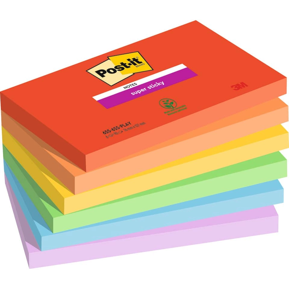 POST-IT Haftnotizblock Playful - 76 x 127 mm, 6x 90 Blatt, sortiert