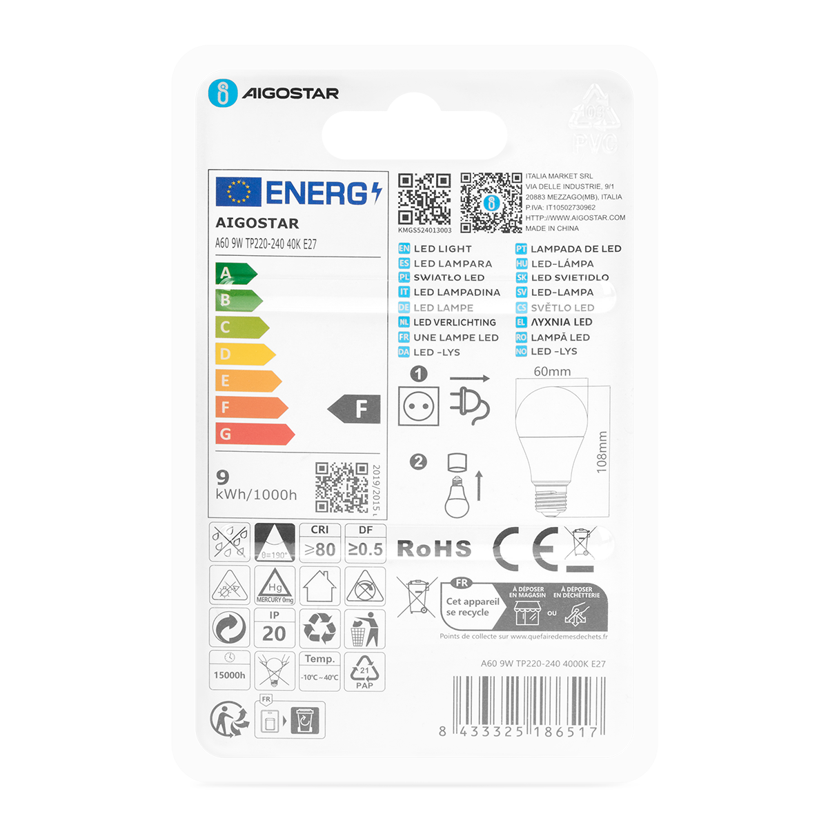 Aigostar LED 'Classic' E27, 9W