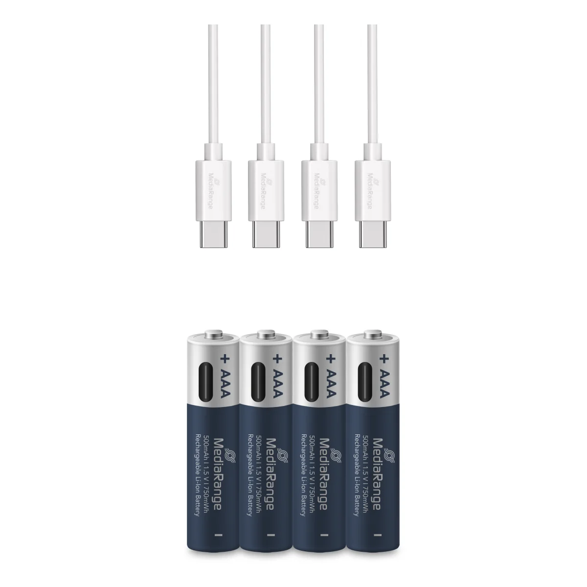 MediaRange wiederaufladbare USB-C Li-Ion Batterien, Micro AAA I 1.5V I 500mAh, 4-Pack