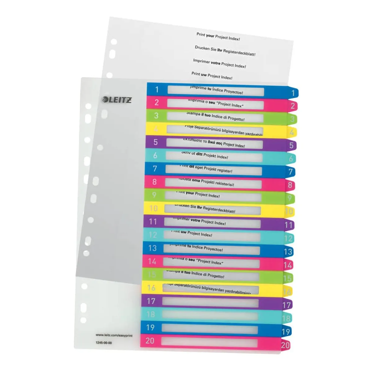 LEITZ Register Serie WOW - 1-20, A4 Überbreite, 20 Blatt, farbig