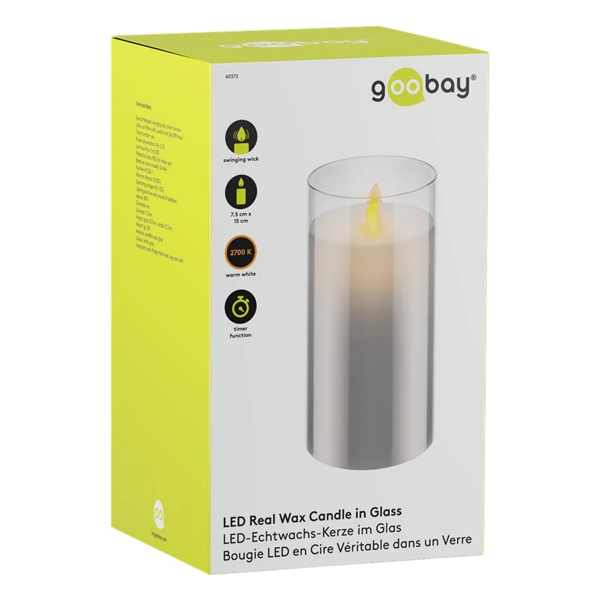 Goobay LED-Echtwachs-Kerze im Glas, 7,5 x 15 cm