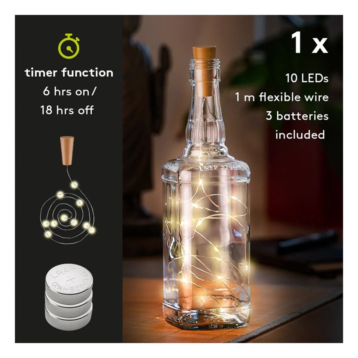 Goobay 10er LED-Flaschen-Lichterkette, inkl. Timer