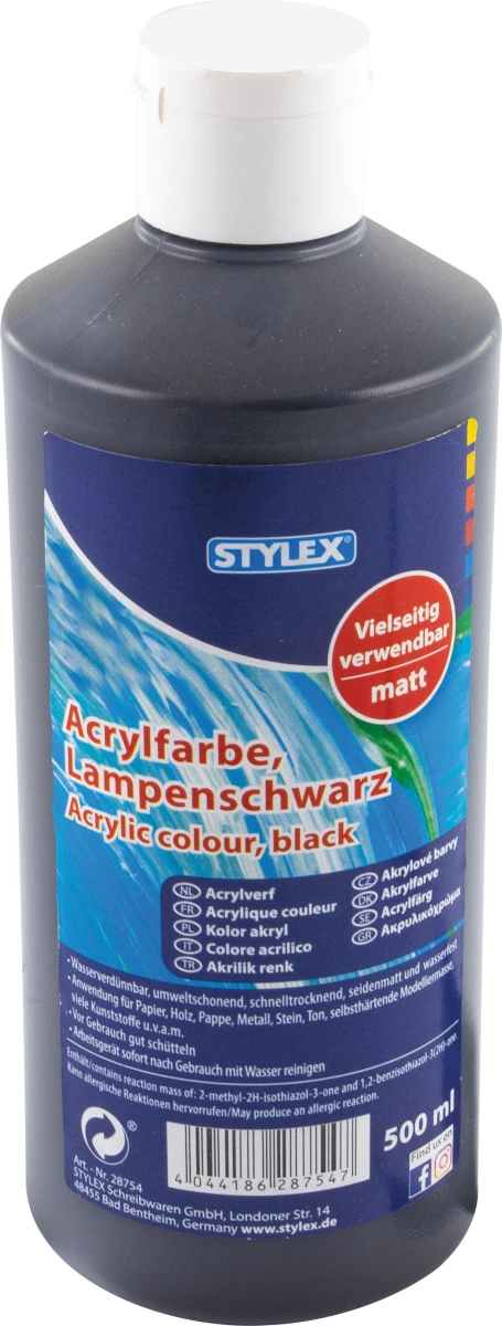 Stylex Acrylfarbe, 500 ml, lampenschwarz
