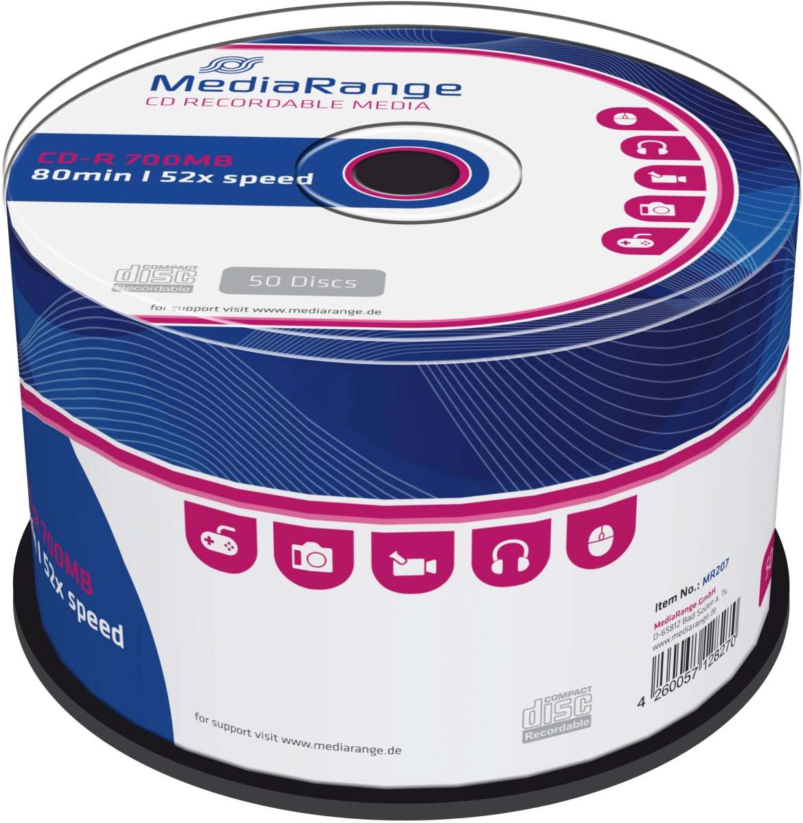 MediaRange CD-R Rohlinge - 700MB/80Min, 52-fach/Spindel, Packung mit 50 Stück