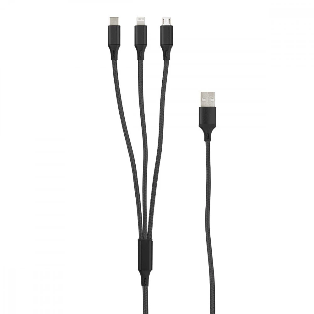 Fontastic Essential Ladekabel TypC/8-PIN/Micro USB 1.2M schwarz